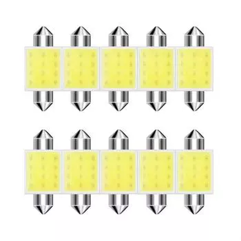 10 шт. светодиодных ламп C10W C5W Festoon 31/36/39/41 мм 12 В COB 6500 К белого цвета для салона автомобиля, купола, крыши, багажника, подсветки номерного знака 6000K