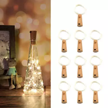 10 шт. светодиодных пробковых ламп для винных бутылок, высокая яркость, водонепроницаемые цветные медные гирлянды для рождественской вечеринки