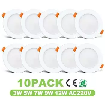 10 шт. светодиодный точечный светильник, встраиваемый потолочный точечный светильник 3 Вт, 5 Вт, 7 Вт, 9 Вт, 12 Вт переменного тока, 220 В для кухни, спальни, гостиной, домашнего освещения 3w&Natural White