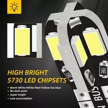 10 шт. T10 светодиодные лампы W5W 5730 8SMD для салона автомобиля 168 194 светодиодные лампы для автомобильных ламп боковые лампы для автомобильных номерных знаков 10pcs