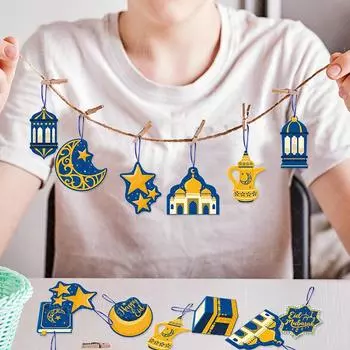 10 шт. тематических картонных бумажных украшений на тему Ид Мубарак, подвесные украшения в форме полумесяца и звезды на Рамадан Карим, праздничные украшения, принадлежности для счастливого Ида