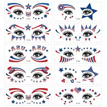 10 шт. тематическое лицо с водостойкими наклейками для вечеринки в честь Дня независимости США One Size