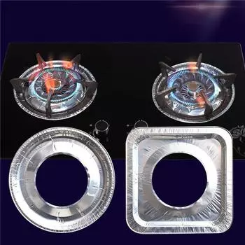 10 шт. Толстая алюминиевая фольга для газовой духовки, многоразовая, для верхней облицовки газовой плиты, маслянистая чистящая салфетка, квадратный круглый коврик