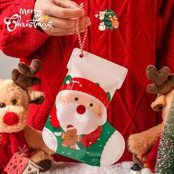 10 шт., толстые пластиковые рождественские подарки, упаковочный мешок с застежкой-молнией, закрывающиеся рождественские носки, закуска, сахарный лось, подарочные украшения, мешочки