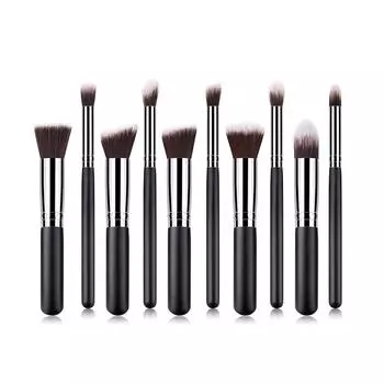 10 шт.. Тональный крем для макияжа, подводка для глаз, румяна, косметические кисти для консилера серебряный