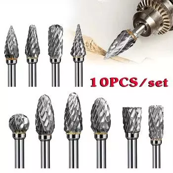 10 шт. твердосплавный вольфрамовый стальной двойной напильник-рашпиль для гравировки металла, дерева, алюминия, пластика, камня, вращающийся инструмент, электрическая дрель 1 Set-Steel material