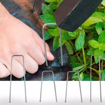 10 шт. U-образные напольные гвозди, высокопрочные, нержавеющие, устойчивые к коррозии, оцинкованные стальные садовые мульчи A серебряный