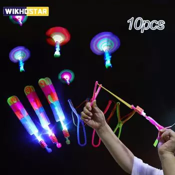 10 шт. удивительная световая игрушка стрелка ракета-вертолет летающая игрушка светодиодный свет игрушки вечерние забавный подарок катапульта с резиновой лентой M