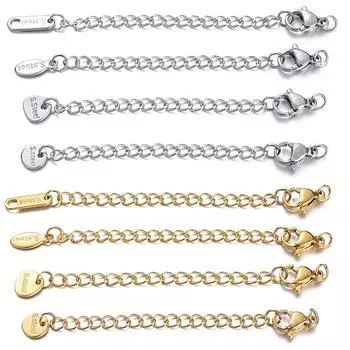 10 шт., удлинительные цепи из нержавеющей стали с застежками-караками, соединительное звено, ожерелье, изготовление хвоста, аксессуары для браслета «сделай сам», поставки