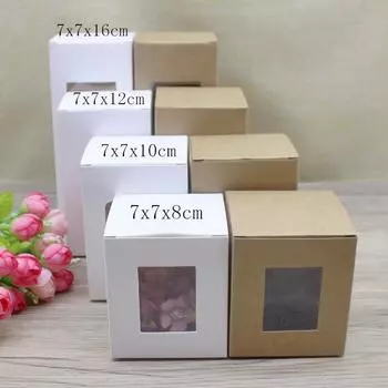 10 шт. угловых коробок с окошком 7x7x8/10/12/14/16 см, бумажная упаковочная коробка, подарочная коробка из крафт-бумаги для конфет и свадебного подарка white 10box