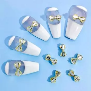 10 шт. украшение для ногтей с блестящей поверхностью, сверкающие яркие цветные стразы, нержавеющий декоративный металлический бантик L