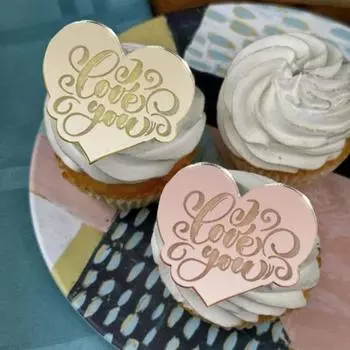 10 шт. украшений для кексов на День святого Валентина, светоотражающие фигурки для торта, гравированные зеркальные знаки для торта в форме сердца, для свадебной годовщины, помолвки, вечеринки, принадлежностей