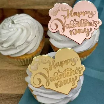 10 шт. украшений для кексов на День святого Валентина, светоотражающие фигурки для торта, гравированные зеркальные знаки для торта в форме сердца, для свадебной годовщины, помолвки, вечеринки, принадлежностей
