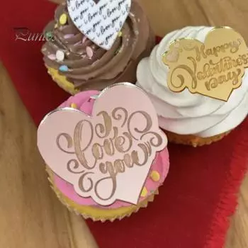 10 шт. украшений для кексов на День святого Валентина, светоотражающие фигурки для торта, гравированные зеркальные знаки для торта в форме сердца, для свадебной годовщины, помолвки, вечеринки, принадлежностей A