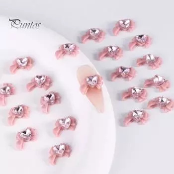 10 шт., украшения для ногтей, 3D сердце, искусственный кристалл на розовом банте, подвески для дизайна ногтей, стразы, чехол для телефона, аксессуары для декора, принадлежности для маникюра светло-розовый