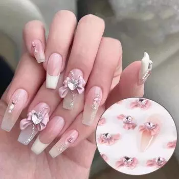 10 шт., украшения для ногтей, 3D сердце, искусственный кристалл на розовом банте, подвески для дизайна ногтей, стразы, чехол для телефона, аксессуары для декора, принадлежности для маникюра светло-розовый