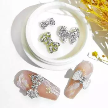 10 шт., украшения для ногтей из сплава, полый бант, сверкающий дизайн, маникюр, стразы для очаровательных ногтей E