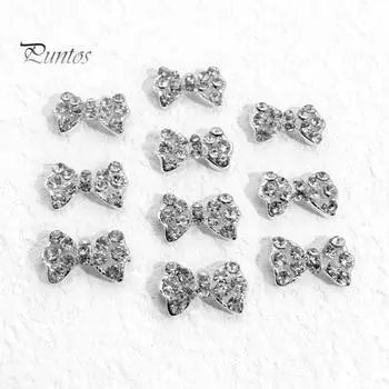 10 шт., украшения для ногтей из сплава, полый бант, сверкающий дизайн, маникюр, стразы для очаровательных ногтей A