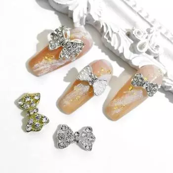 10 шт., украшения для ногтей из сплава, полый бант, сверкающий дизайн, маникюр, стразы для очаровательных ногтей E