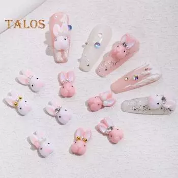 10 шт. украшения для ногтей с изображением маленького кролика, милые мультяшные украшения для ногтей для красивых и очаровательных аксессуаров для ногтей