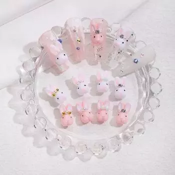 10 шт. украшения для ногтей с изображением маленького кролика, милые мультяшные украшения для ногтей для красивых и очаровательных аксессуаров для ногтей B