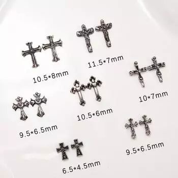 10 шт. Украшения для ногтей в виде вороньего сердца, винтажные украшения из металла, панк-крест, интернет-знаменитости, сделай сам, украшения для ногтей с бриллиантами