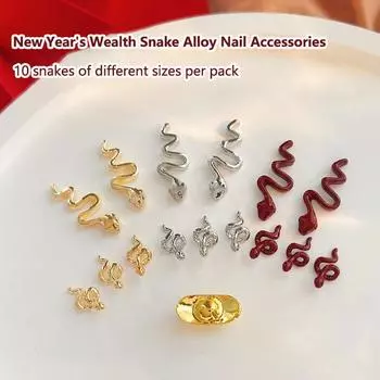 10 шт., украшения для ногтей в виде змеи из сплава, 3D-аксессуары для ногтей, украшения для ногтей, энтузиасты нейл-арта S серебряный