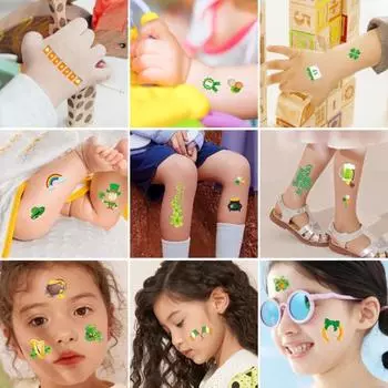 10 шт. ул.. День Святого Патрика детские татуировки на тело наклейки с рисунком трилистника мультяшная водонепроницаемая зеленая шляпа одноразовая временная татуировка костюм клевера 10 pcs