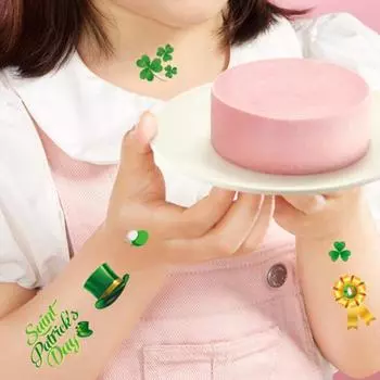 10 шт. ул.. День святого Патрика детские татуировки на тело наклейки с рисунком трилистника мультяшная водонепроницаемая зеленая шляпа одноразовая временная татуировка клевер