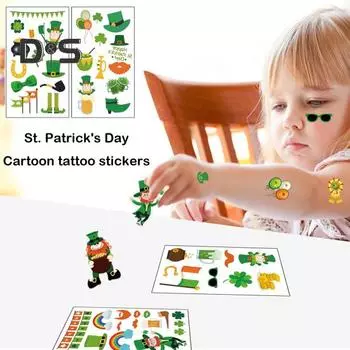 10 шт. ул.. День Святого Патрика детские татуировки на тело наклейки с рисунком трилистника мультяшная водонепроницаемая зеленая шляпа одноразовая временная татуировка клевер костюм вечерние 10 pcs