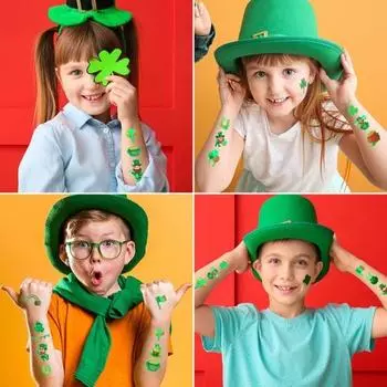 10 шт. ул.. День святого Патрика детские татуировки на тело наклейки трилистник с богатым узором мультяшная водонепроницаемая зеленая шляпа одноразовая временная татуировка клевер