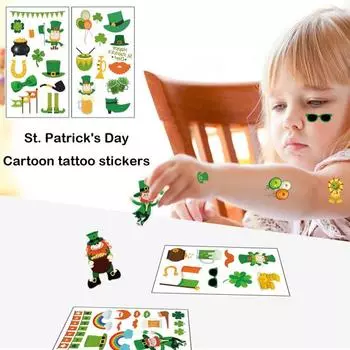 10 шт. ул.. День Святого Патрика детские татуировки на тело наклейки с рисунком трилистника мультяшная водонепроницаемая зеленая шляпа одноразовая временная татуировка костюм клевера 10 pcs