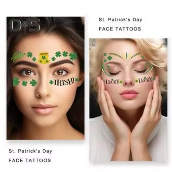 10 шт. ул.. Наклейки-тату на день Святого Патрика для лица, узор трилистника, блестящие блестки, водонепроницаемая зеленая шляпа, временная татуировка, костюм клевера, декор для вечеринки 10 pcs