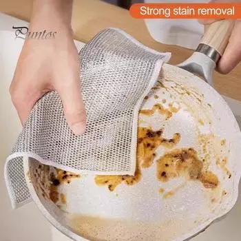 10 шт., универсальные проволочные тряпки для мытья посуды, влажные и сухие, безворсовые, не царапающие, многоразовые кухонные полотенца для чистки посуды серебряный