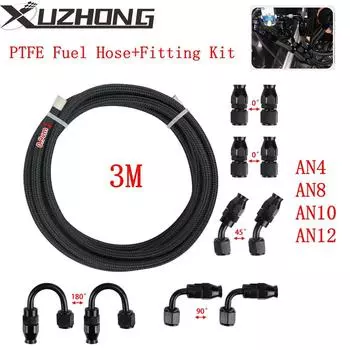 10 шт. универсальный AN4 AN8 AN10 AN12 PTFE 3M нейлоновый плетеный топливный шланг конец 0+45+90+180 градусов топливный шланг фитинг адаптер комплект черный