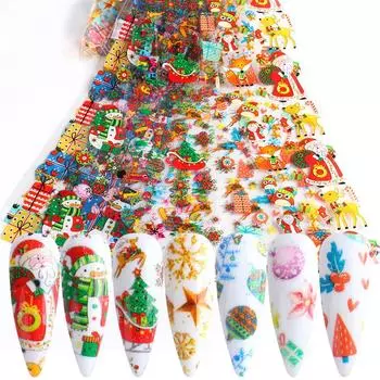 10 шт./упак. 20*4 см новогодние наклейки для дизайна ногтей наклейки для ногтей фольга маникюр украшения Рождественский дизайн