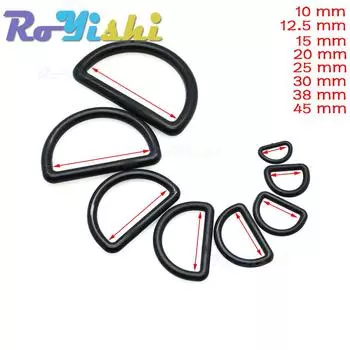 10 шт./упак. Пластиковые пряжки с D-образным кольцом, размер тесьмы 10 мм, 12 мм, 15 мм, 20 мм, 25 мм, 30 мм, 38 мм, 45 мм, черные 10pcs