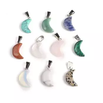 10 шт./упак. подвеска из натурального камня в форме луны, рейки, лечебный кристалл, кварц, агат, ассорти, подвески из драгоценных камней для изготовления ювелирных изделий, аксессуары «сделай сам», 11x21 мм 10Pcs/11x21mm