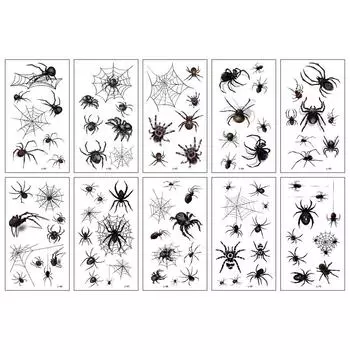 10 шт./упак. временные татуировки на Хэллоуин, наклейки ужасов, паук, паутина, наклейка, туз, татуировки на плечо, руку, спину, наклейки