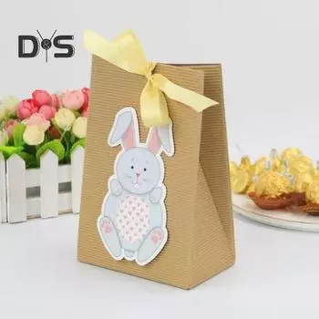 10 шт. упаковочная коробка полосатый кролик крафт-бумага складная праздничная подарочная лента бант держатель для печенья на день рождения 10pcs