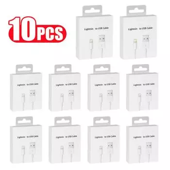 10 шт. USB-кабеля для iPhone 8, 7, 6, 14 Plus, X, XR, XS Max, 11, 12, 13 Pro SE, кабель для быстрой зарядки, USB-кабель для передачи данных и зарядки с розничной коробкой 1m