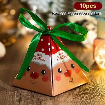 10 шт. Веселая рождественская коробка конфет, рождественская елка, Санта-Клаус, бумажный подарок, рождественская вечеринка, коробка для закусок, подарки, сумка, коробки для печенья, принадлежности
