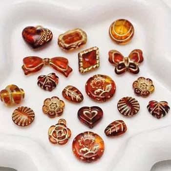 10 шт. Винтаж Янтарный Золотой размазанный бисер Роза Лук Листья подвеска из бисера Акрил DIY Ювелирные изделия ручной работы Браслет Ожерелье Серьги-гвоздики Ювелирные материалы 10pcs