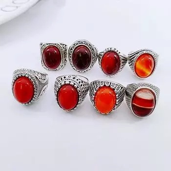10 шт. Винтажное мужское кольцо Большое овальное агатовое кольцо на указательный палец кольцо из сплава