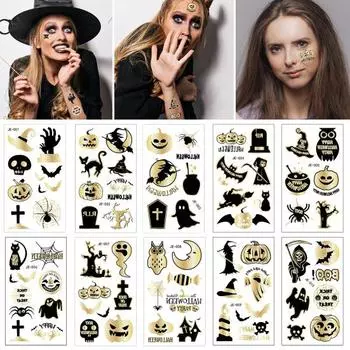 10 шт. Временные татуировки на Хэллоуин, безопасные для кожи, разнообразные поддельные татуировки с угощениями или трюками, легко наносимые наклейки для татуировок для мальчиков и девочек 10 pcs