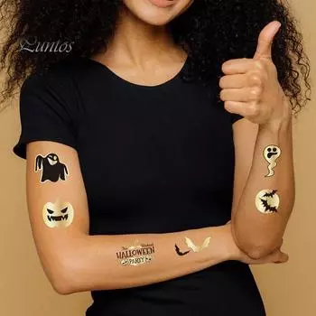 10 шт. Временные татуировки на Хэллоуин, безопасные для кожи, разнообразные поддельные татуировки с угощениями или трюками, легко наносимые наклейки для татуировок для мальчиков и девочек 10 pcs