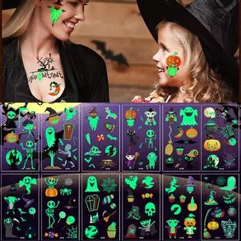 10 шт. Временные татуировки на Хэллоуин, светящиеся в темноте татуировки, дизайн паутины, одноразовые поддельные татуировки для рук и лица A