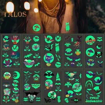 10 шт. Временные татуировки на Хэллоуин, светящиеся в темноте татуировки, дизайн паутины, одноразовые поддельные татуировки для рук и лица A