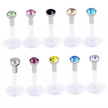 10 шт. в партии, белый акрил 16 га с кристаллами CZ, лабрет-гвоздик Монро, кольцо для губ, пирсинг