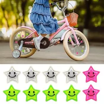 10 шт. велосипедных спиц, светоотражающих красочных улыбающихся пятиконечных звезд, декоративная клипса для дороги и гор